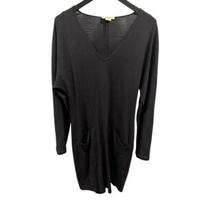 Helmut‎ Lang Women's Black Wool Silk V-Neck Minimalist Long Sleeve Dress Medium